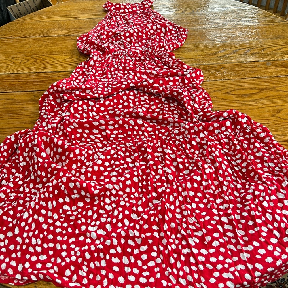 SHEIN Red Maxi Dress with White Spot Print